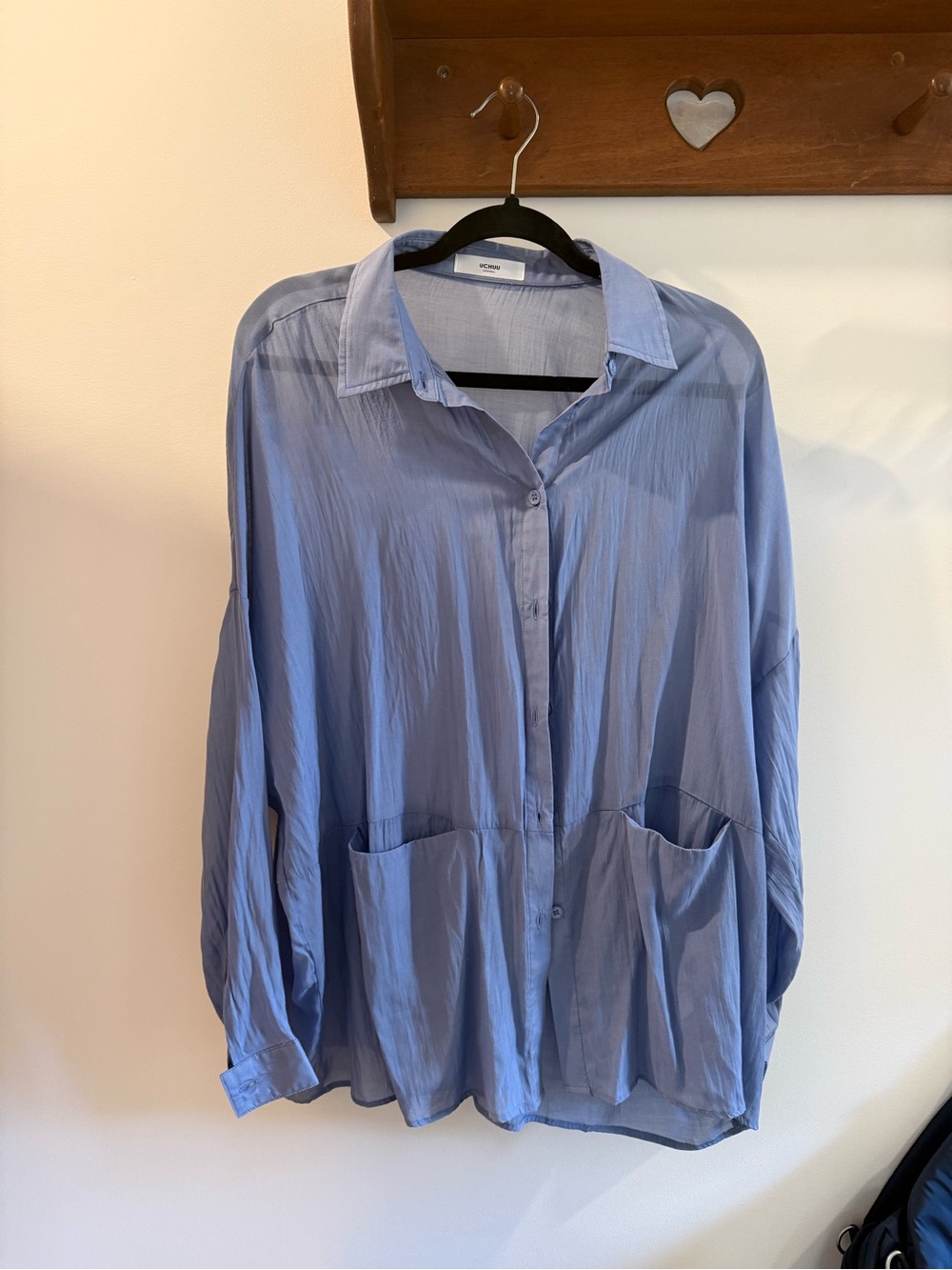 Oversized Light Blue Button-Down Shirt with Front Pockets